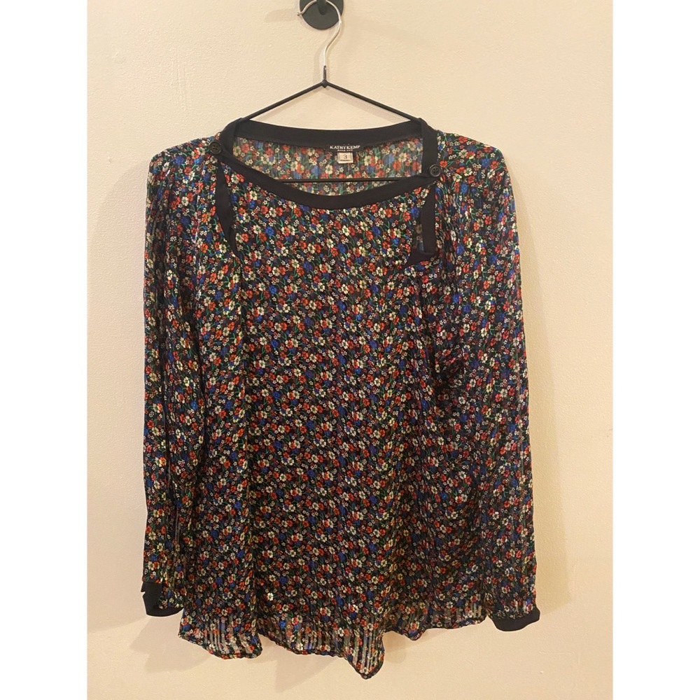 Vintage black floral sheer top - fits XS - M